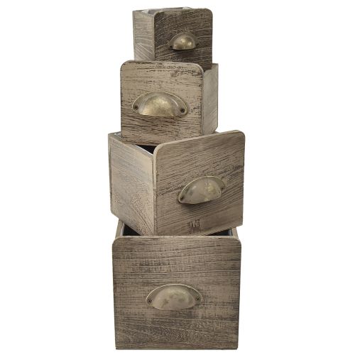Ensemble de tiroirs en bois avec poignée, marron essuyé - rangement rustique, ensemble de différentes tailles, 4 pièces