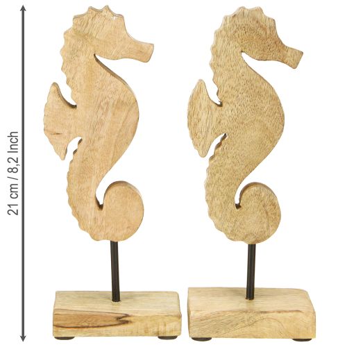 Article Hippocampe décoratif en bois bleu naturel maritime H21cm 2pcs