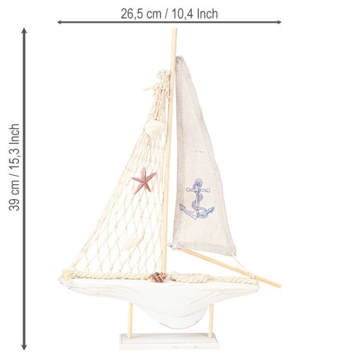 Article Décoration voilier bois pin sur socle blanc naturel H39cm