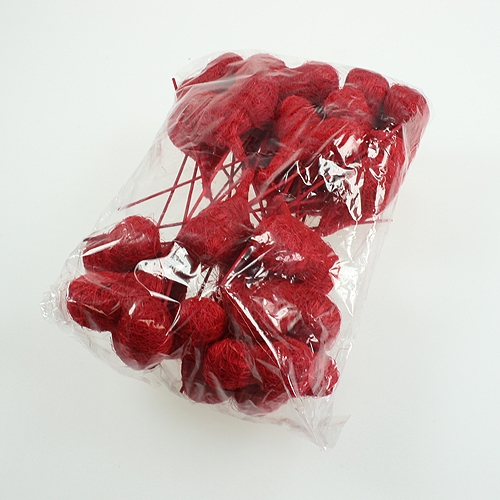 Floristik24 Coeur sisal 7.5cm rouge sur baton 12pcs
