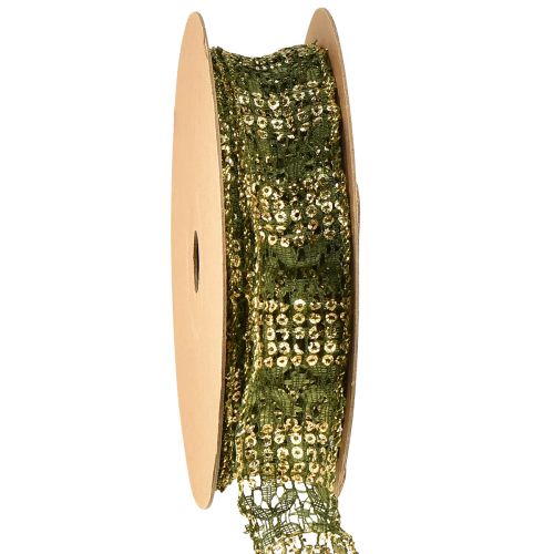 Floristik24 Ruban dentelle vert avec ruban décoratif doré dentelle 25mm 15m