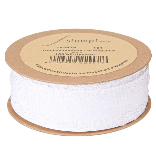 Article Ruban de dentelle ruban de mariage ruban décoratif dentelle blanc 28mm 20m