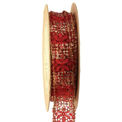 Article Ruban dentelle à paillettes tissu ruban décoratif or rouge 25mm 15m