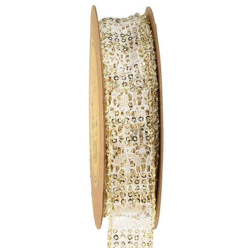 Article Ruban dentelle blanc avec accents dorés ruban décoratif dentelle 25mm 15m