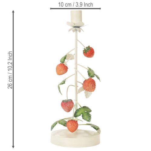 Article Bougeoir conique en métal avec décor de fraises, crème, rond, H26cm