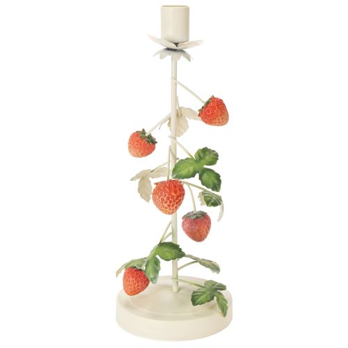 Article Bougeoir conique en métal avec décor de fraises, crème, rond, H26cm