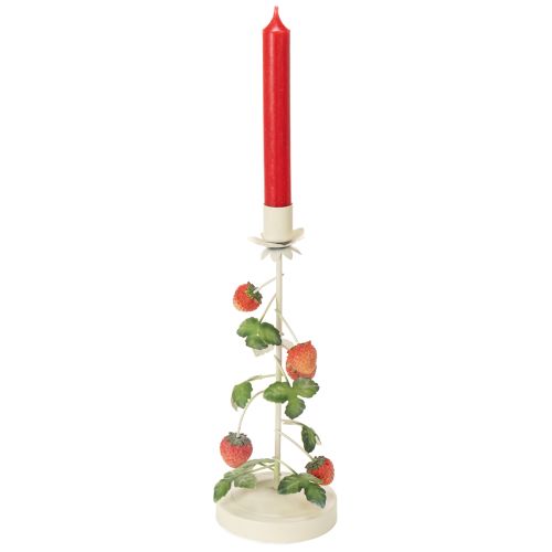Article Bougeoir conique en métal avec décor de fraises, crème, rond, H26cm