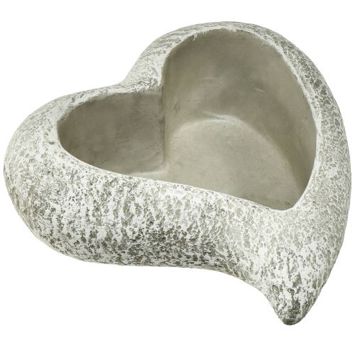 Article Bol à plantes coeur en pierre moulée coeur plante gris blanc 19×19×7cm
