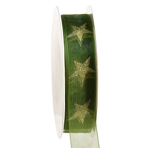 Article Ruban étoile ruban organza vert or Noël L25mm L18m