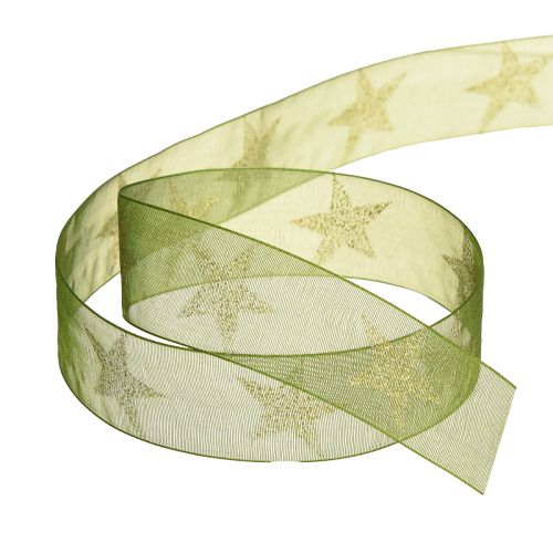 Article Ruban étoile ruban organza vert or Noël L25mm L18m