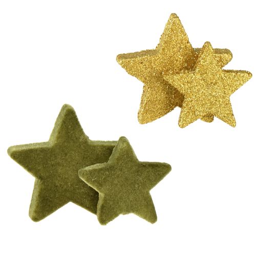 Floristik24 Décoration à disperser étoiles vert et or avec paillettes décoration de table Noël 4/5cm 40 pcs