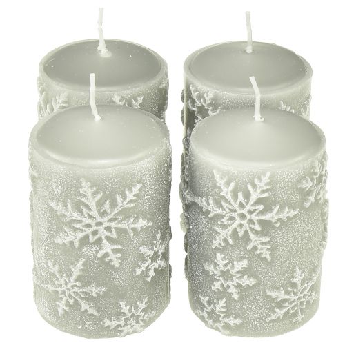 Bougies piliers bougies grises flocons de neige 100/65mm 4 pcs