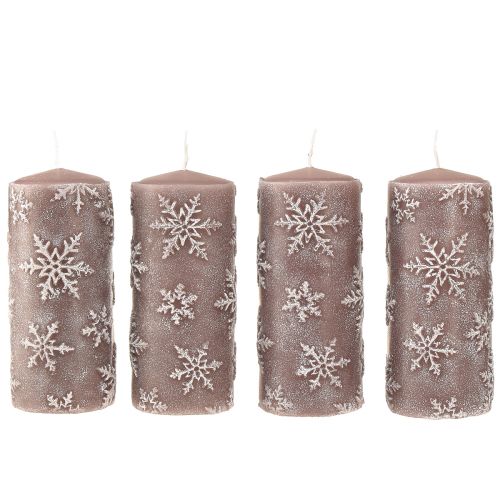 Article Bougies piliers bougies roses flocons de neige 150/65mm 4 pcs