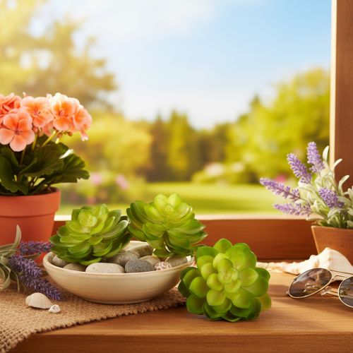 Kunstplantes succulentes vertes en ensemble de 4 pour décoration de vase ou bol, 10 cm | Floristik24.fr