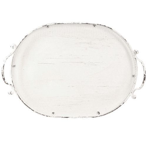Article Plateau ovale Shabby Chic avec poignées blanc 36/45cm lot de 2 pièces