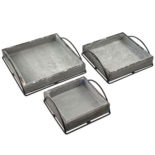 Article Ensemble polyvalent de plateaux en bois gris – Différentes tailles – Solution de rangement et de service élégante – Lot de 3