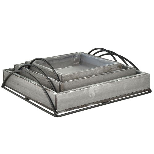 Article Ensemble polyvalent de plateaux en bois gris – Différentes tailles – Solution de rangement et de service élégante – Lot de 3