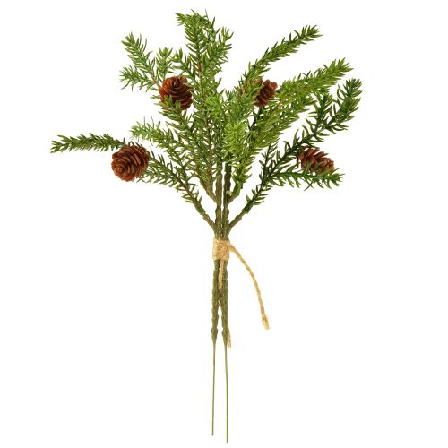 Article Branche de sapin artificiel avec deux cônes naturels - Attachée avec du jute - Décoration de Noël parfaite 28cm 4pcs