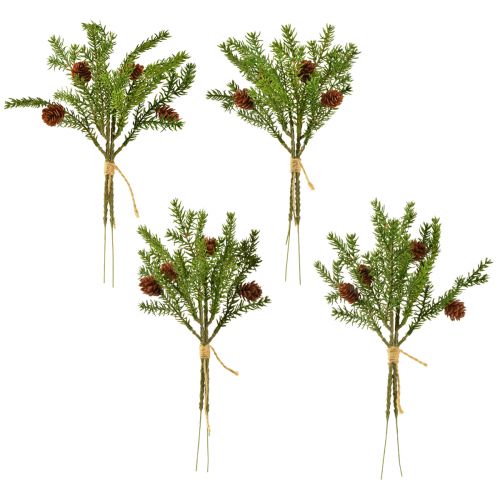 Article Branche de sapin artificiel avec deux cônes naturels - Attachée avec du jute - Décoration de Noël parfaite 28cm 4pcs
