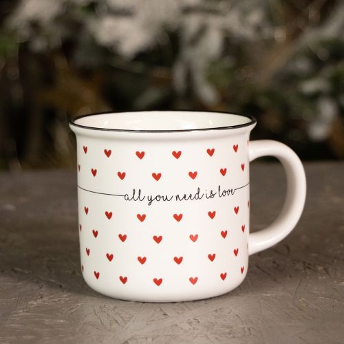 Article Tasse avec coeurs tasse en céramique blanc rouge Ø9cm H9cm