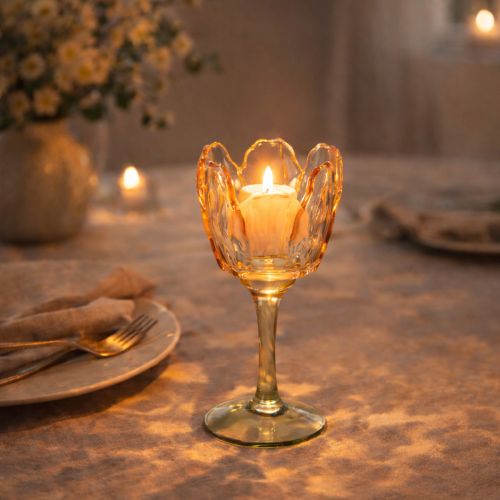 Article Porte-bougie chauffe-plat en verre en forme de tulipe, style vintage, décoration romantique pour la maison, 20 cm