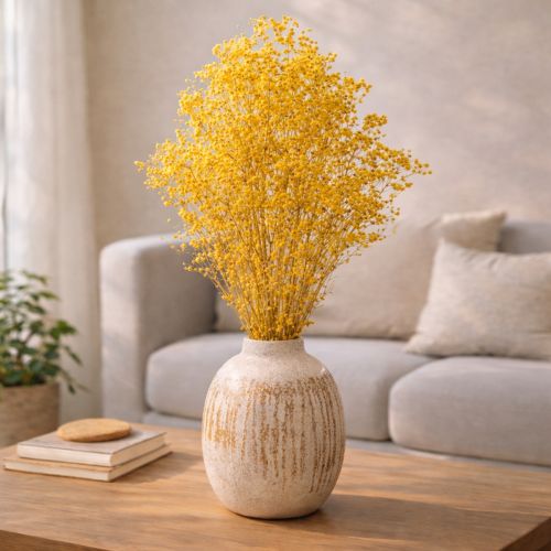 Article Bouquet de fleurs séchées avec gypsophile. Branches fleuries décoratives idéales pour la décoration de table saisonnière. 70 cm