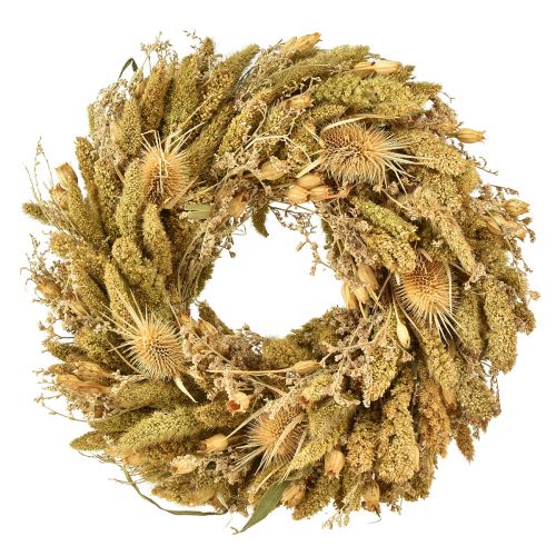 Article Couronne sèche carte chardons millet jaune vert olive Ø28cm