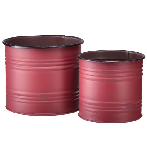 Jardinière Métal Métal Pot de Plante Vintage Rouge Marron Ø12/9.5cm Lot de 2