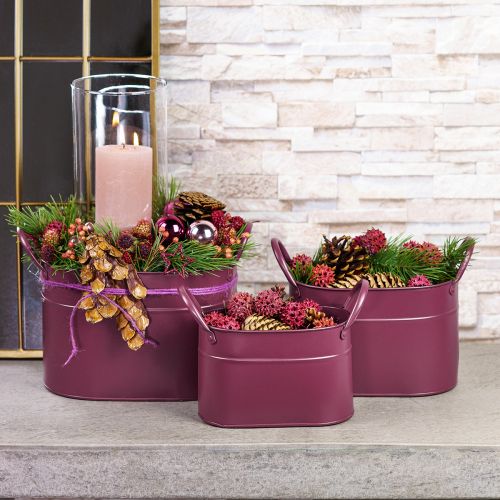 Cache-pot ovale en métal violet 24/21/18cm lot de 3 pièces