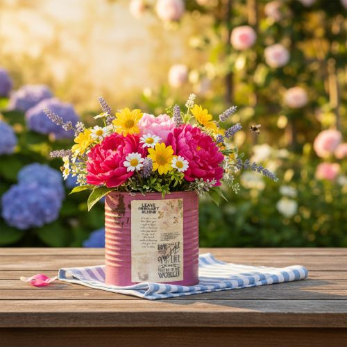 Article Jardinière décorative vintage en métal violet, décoration estivale Ø11cm H10.5cm