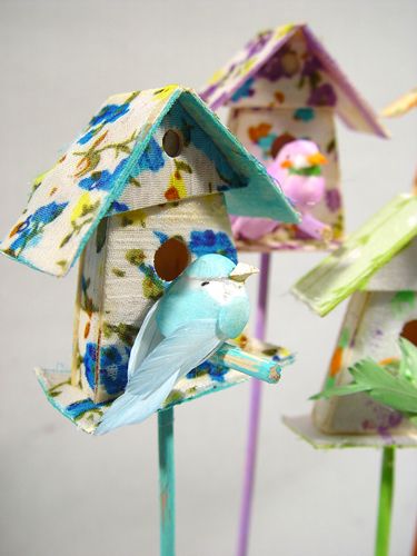 Floristik24 Birdhouse avec oiseau sur pique 3,5cm 12pcs