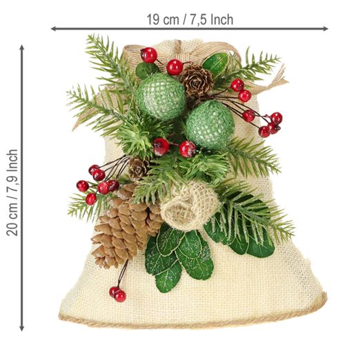 Article Décoration murale de Noël, cloche, jute, assortie, H20cm, 2 pièces