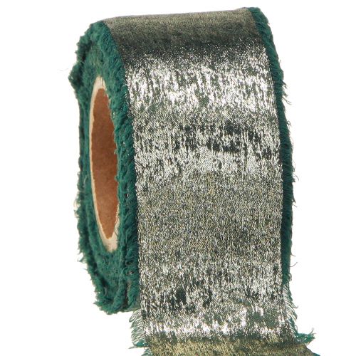 Ruban de Noël Vert Or Effiloché Vintage W40mm L10m