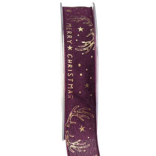 Article Ruban de Noël décoration bois étoile violet or W25mm L15m