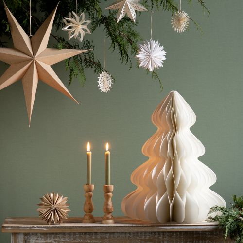 Article Sapin de Noël en papier à suspendre blanc 40cm 2pcs