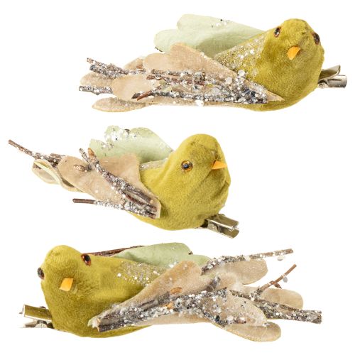 Floristik24 Décoration de Noël oiseau sur clip vert, paillettes 12cm 6pcs assortis