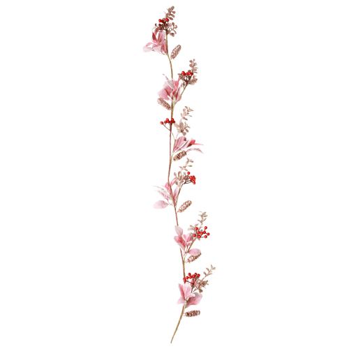 Article Guirlande de Noël branche de baies avec cônes rouge rose 130cm