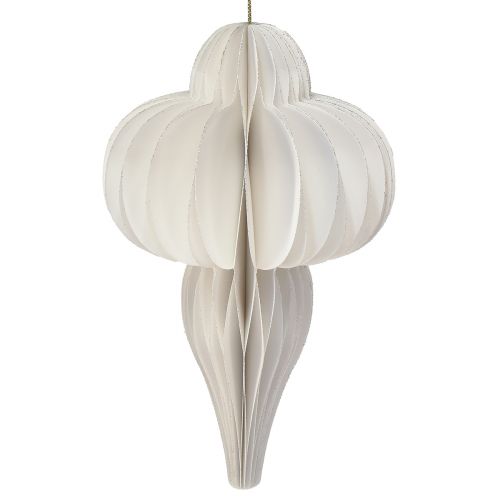 Article Boule de Noël en papier nid d&#39;abeille décoration oignon blanc FSC Ø12cm