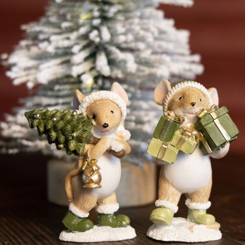 Article Décoration de Noël souris vert marron H8cm 2 pcs