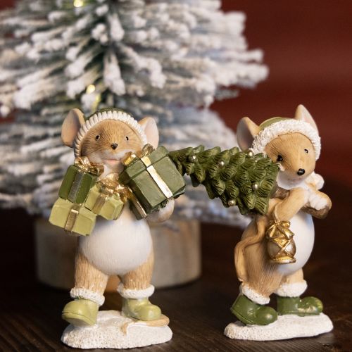 Article Décoration de Noël souris vert marron H8cm 2 pcs
