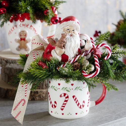 Article Mug de Noël en céramique, rouge, vert et crème, 9 cm de hauteur, lot de 2.