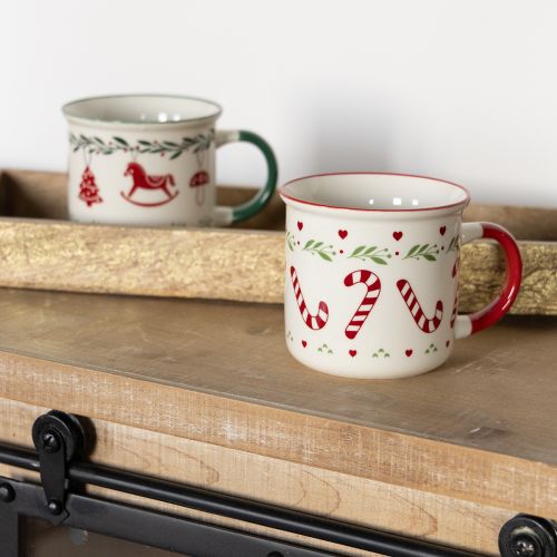 Article Mug de Noël en céramique rouge vert crème H9cm 2pcs