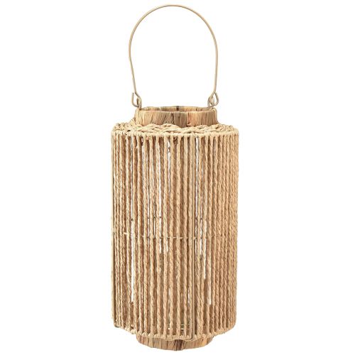 Lanterne en raphia avec anse en fibre naturelle pour bougie LED Ø19cm H36cm
