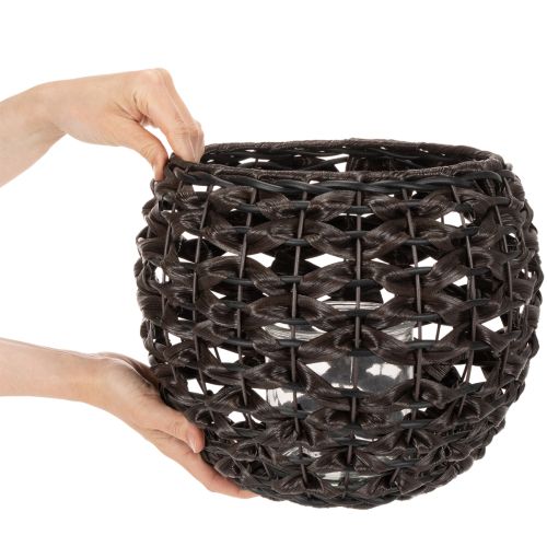 Porte-bougie chauffe-plat tressé, noir et marron, décoration estivale, Ø 31 cm H 25 cm | Floristik24.fr