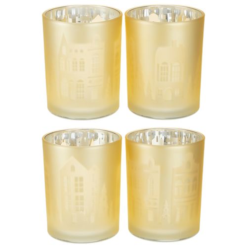Floristik24 Lanterne verre argent or silhouette ville H12,5cm 4 pcs