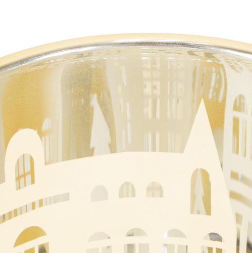 Article Lanterne verre argent or silhouette ville H12,5cm 4 pcs