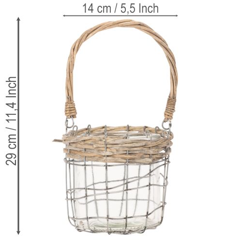 Lanterne suspendue, verre, métal, osier, Ø14,5 cm, 2 pièces | Floristik24.fr