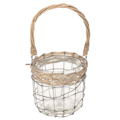 Lanterne suspendue, verre, métal, osier, Ø14,5 cm, 2 pièces | Floristik24.fr