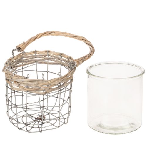 Lanterne suspendue, verre, métal, osier, Ø14,5 cm, 2 pièces | Floristik24.fr