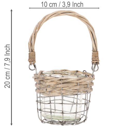 Porte-bougie chauffe-plat, verre, métal, osier, Ø10,5 cm, lot de 3 | Floristik24.fr
